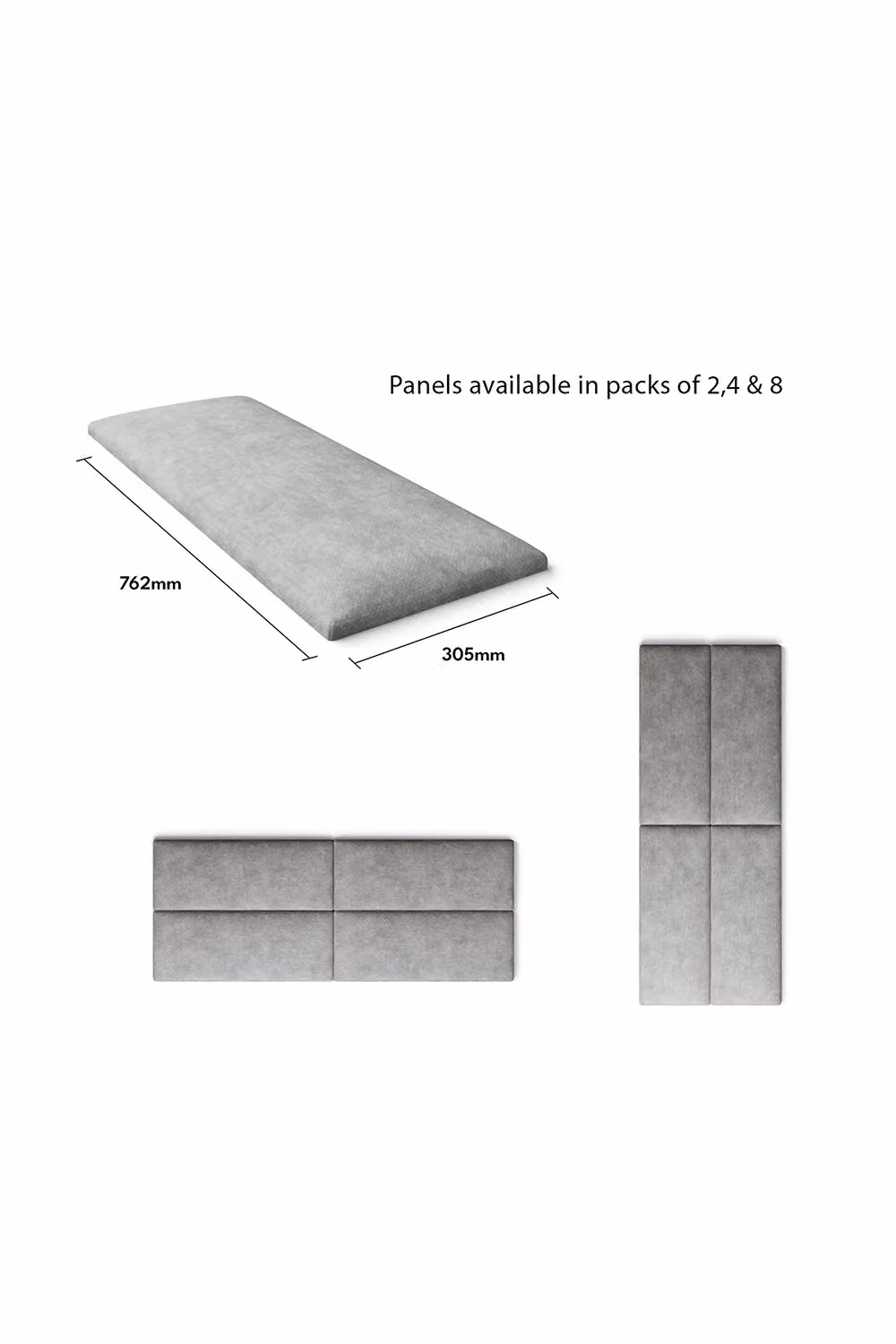 Aspire EasyMount Wall Mounted Upholstered Modular DIY Headboard Panels in Silver Kimiyo Linen Fabric, Pack of 4 – 3