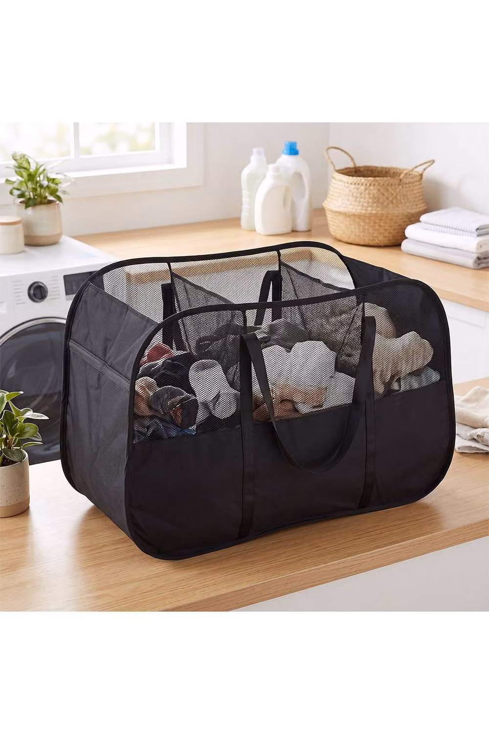 Living and Home Pop-Up Foldable Laundry Basket with Carry Handles, Black – 2