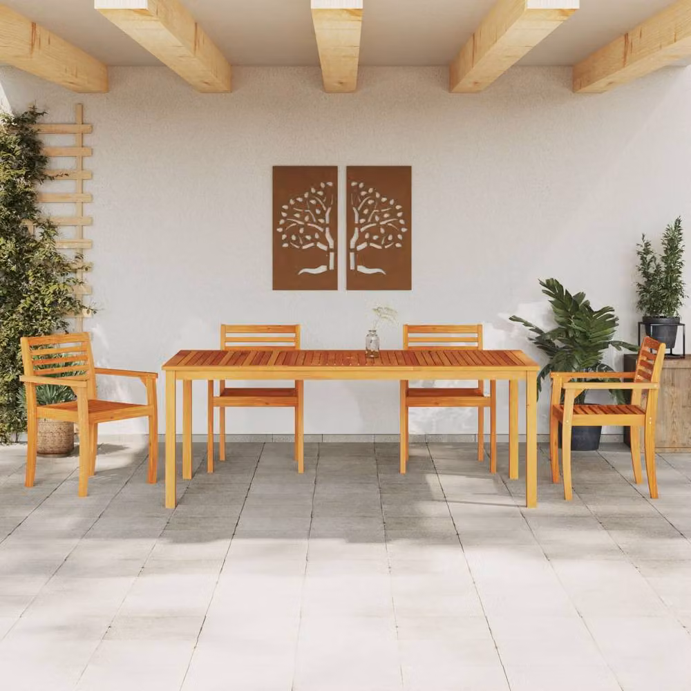 Berkfield Home 7 Piece Rustic Acacia Wood Garden Dining Set in Brown – 2