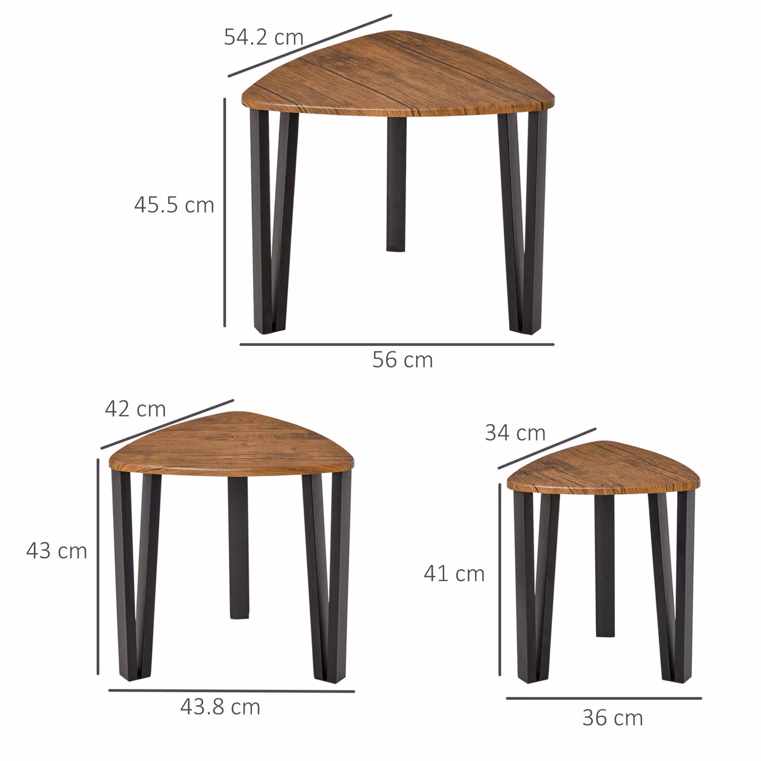 HOMCOM Nesting Coffee Table Set of 3 in Walnut Wood Effect Brown MDF and Metal – 3
