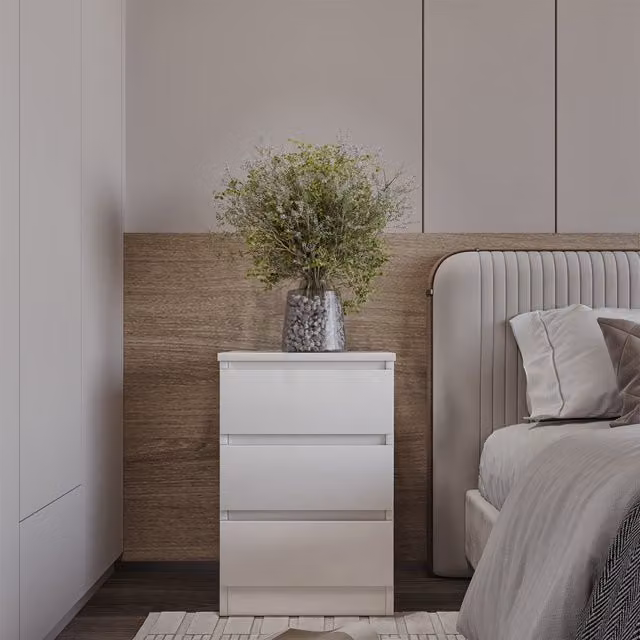 Seconique Malvern 3 Drawer Bedside Table in White