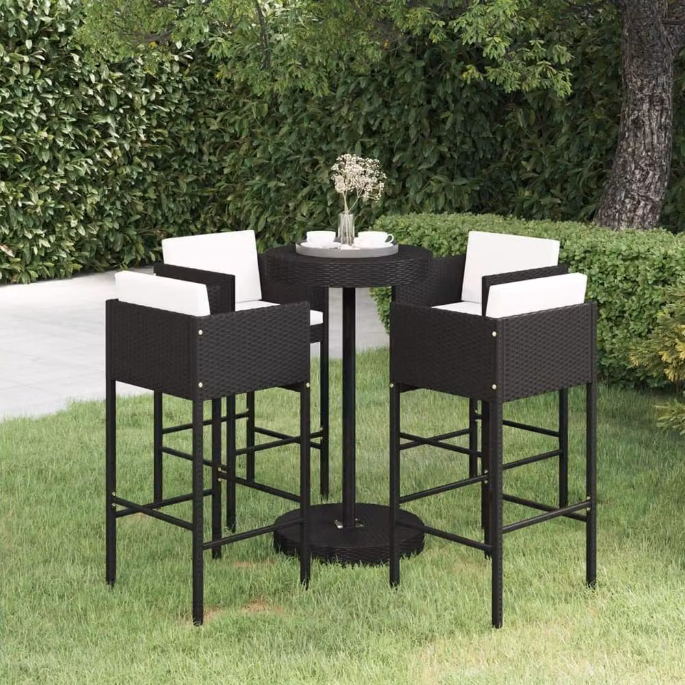 Berkfield Home 5 Piece Modern Poly Rattan Garden Bar Set with Cushions in Black – 2