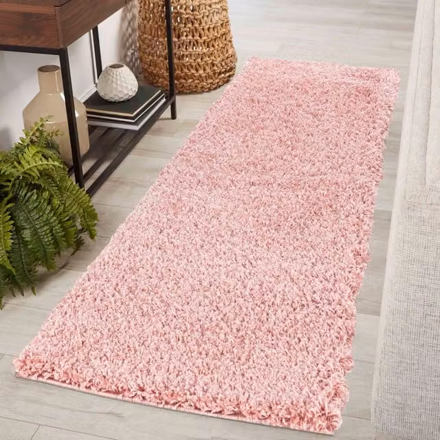 Desire Rugs Plain Fluffy Shaggy Area Rug in Pink, W: 60 cm, L: 220 cm