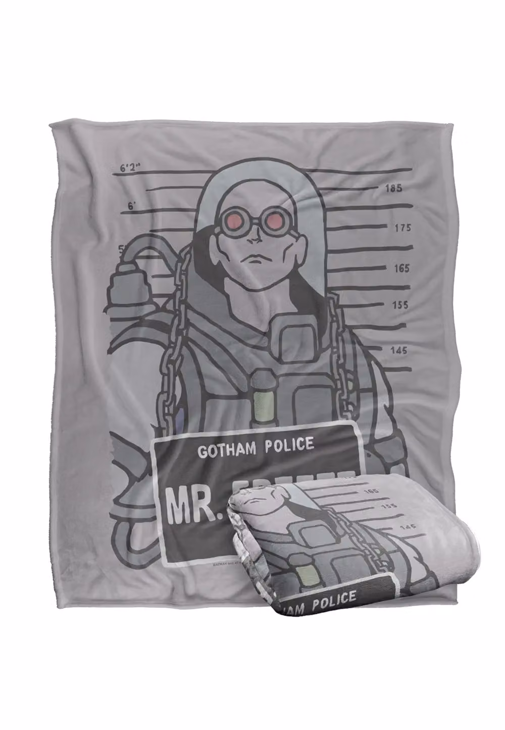 DC Comics Batman Mr Freeze Mugshot Blanket in White and Grey, W: 152 cm, D: 127 cm – 2
