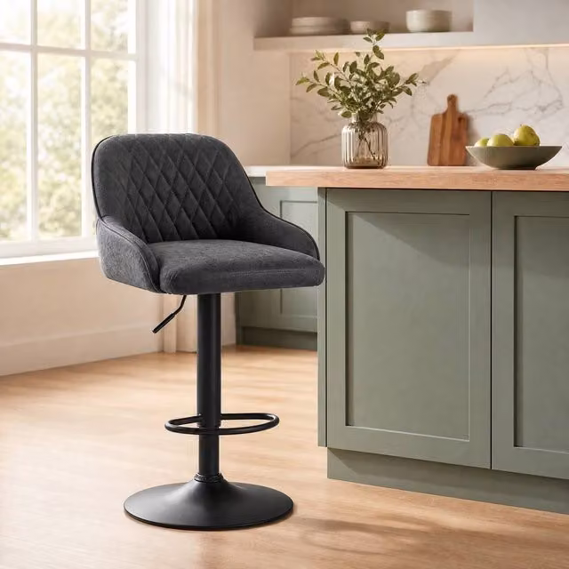 STILVORA Adjustable Swivel Bar Stool with Backrest in Grey Synthetic Leather – 1