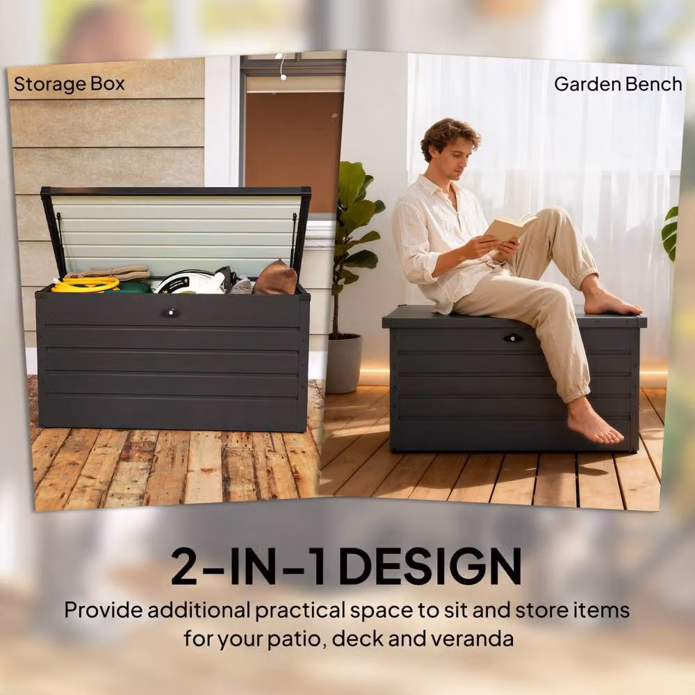 Wyld Haus Ronamo Dark Grey Galvanised Steel Garden Storage Box W: 120 cm, D: 62 cm, H: 62 cm – 6