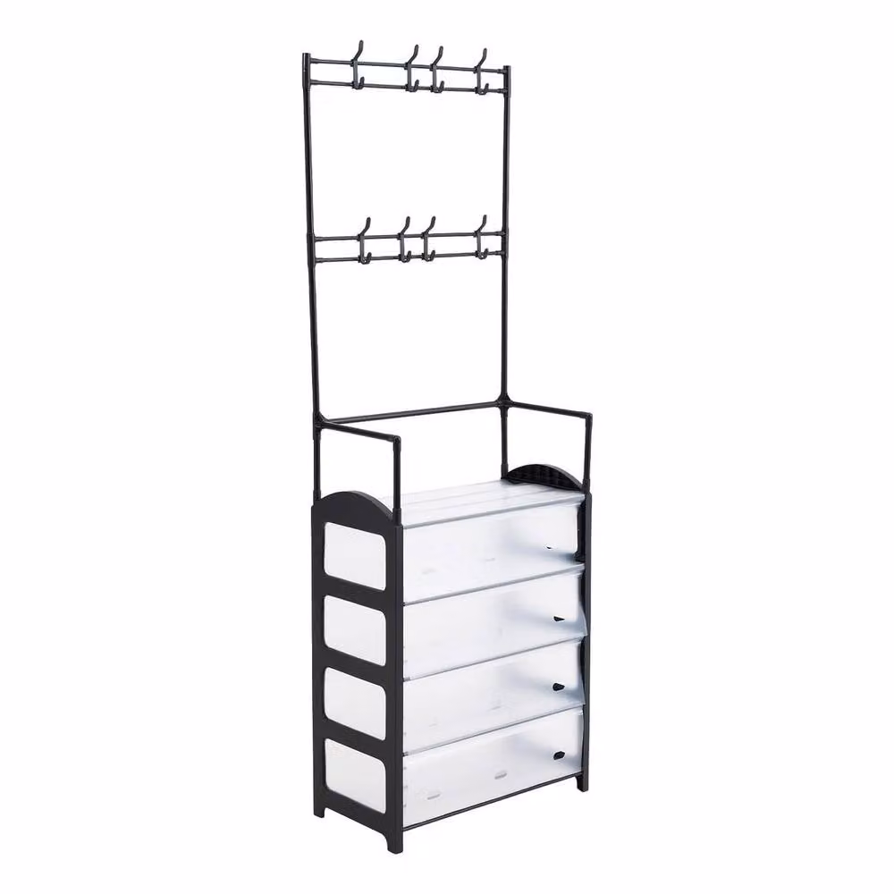 FORGEVIO Black Coat and Hat Stand with 5 Dustproof Shelves, W/D/H: 60 x 31 x 175 cm – 2