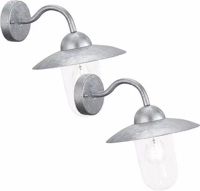 Loops 2 Pack IP44 Outdoor Wall Light Silver Zinc Plated Steel Modern Garden Lantern with E27 Socket
