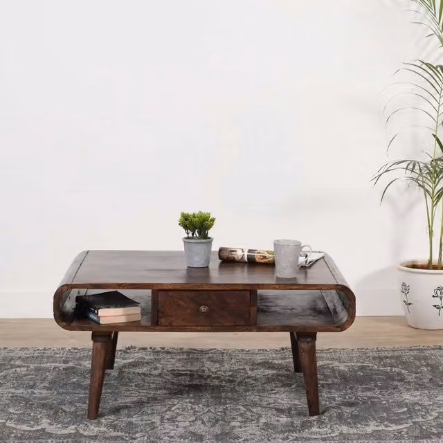 IH Design Franklin Rectangular Dark Mango Wood Coffee Table with Drawer, Brown, W: 120 cm, D: 60 cm, H: 45 cm