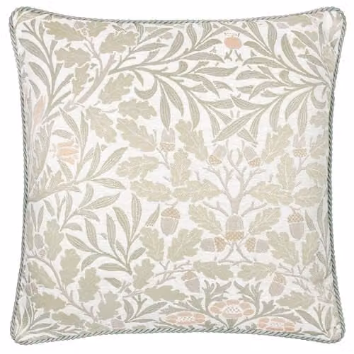 Morris&Co. Acorn Feather Filled Jacquard Square Cushion, Green and Beige, W/D/H: 55 x 55 x 55 cm – 2