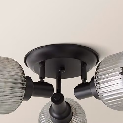 ValueLights Calpe 3 Way Adjustable Ceiling Spotlight with Black and Transparent Glass Shades – 3