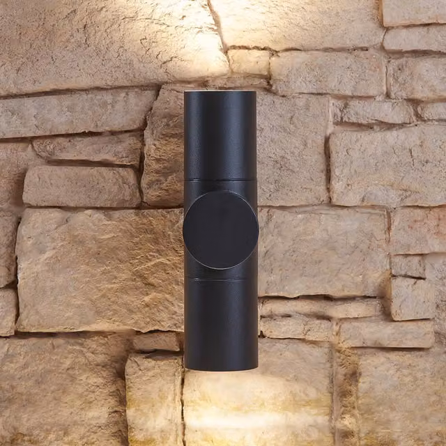 Biard Cylindrical Up and Down Black Metal Wall Light for Garden and Outdoor Use