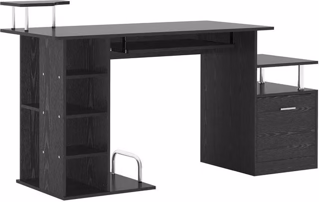 Rolipo Modern Black Computer Desk with Drawer, Shelves and CPU Storage Rack