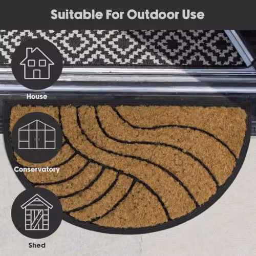 JVL Comfort Halfmoon Semicircular Coir and Rubber Tuffscrape Doormat, Nature Graphic, W/D: 70 x 40 cm, Beige/Sand/Brown – 10