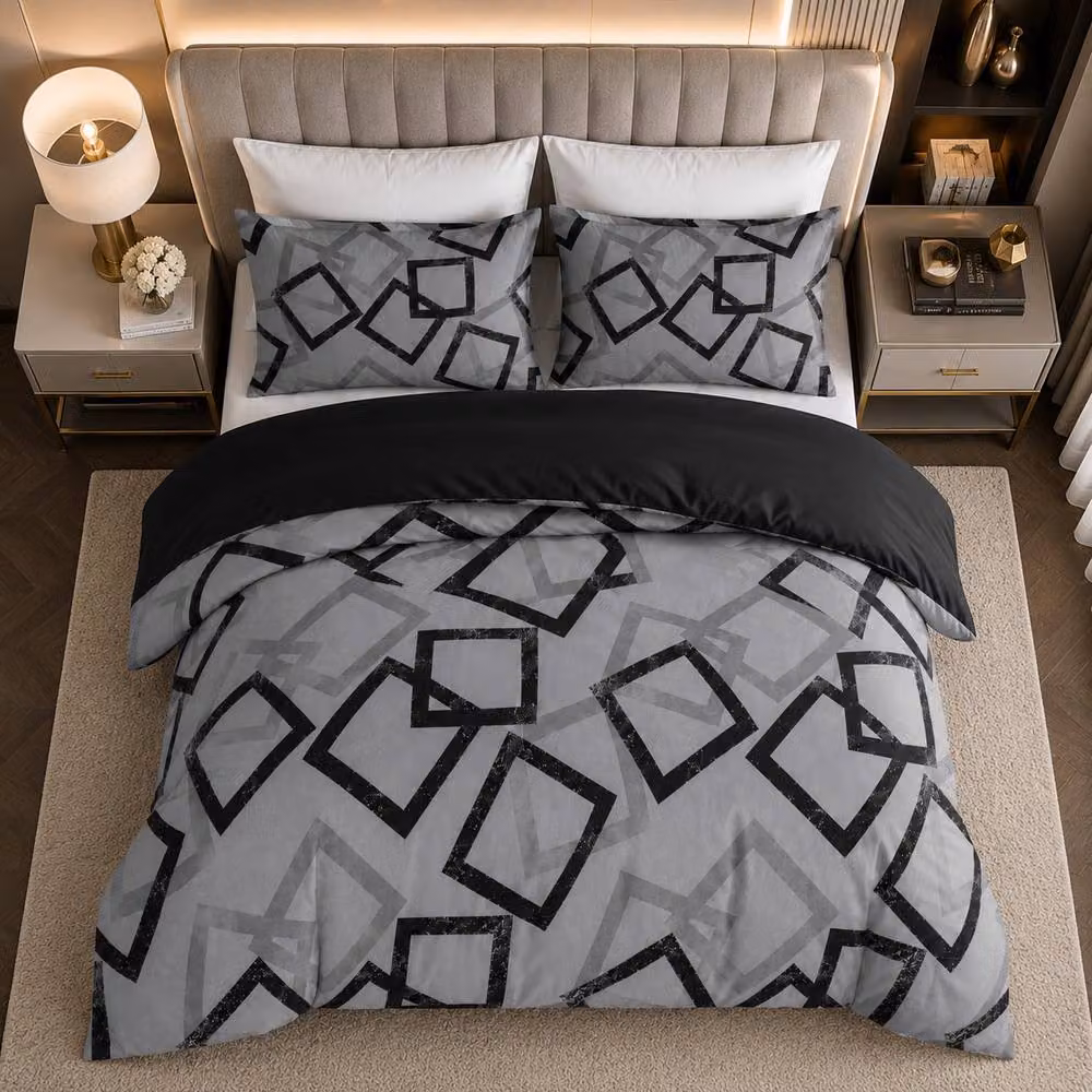 Grace Modern Reversible Microfibre Duvet Cover Set in Grey, 140 x 200 cm – 5