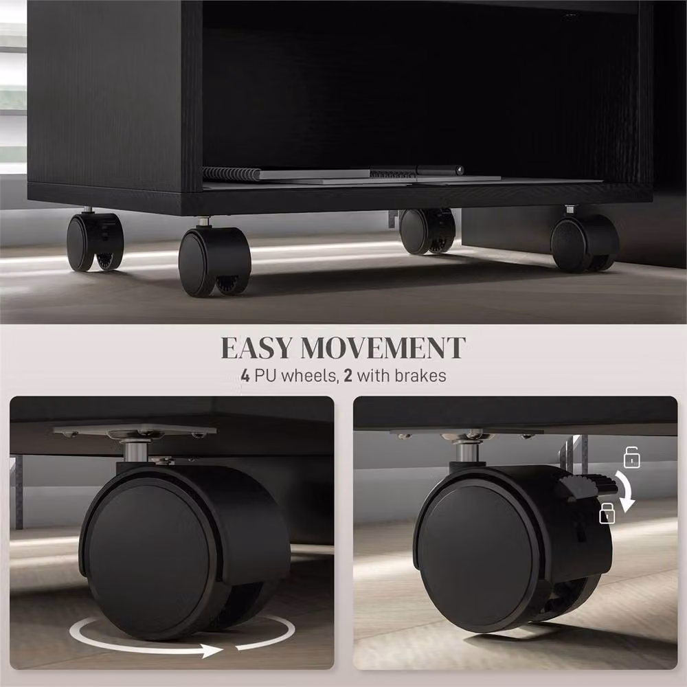HOMCOM Black 2-Tier Printer Stand on Wheels with 3 Compartments – 3