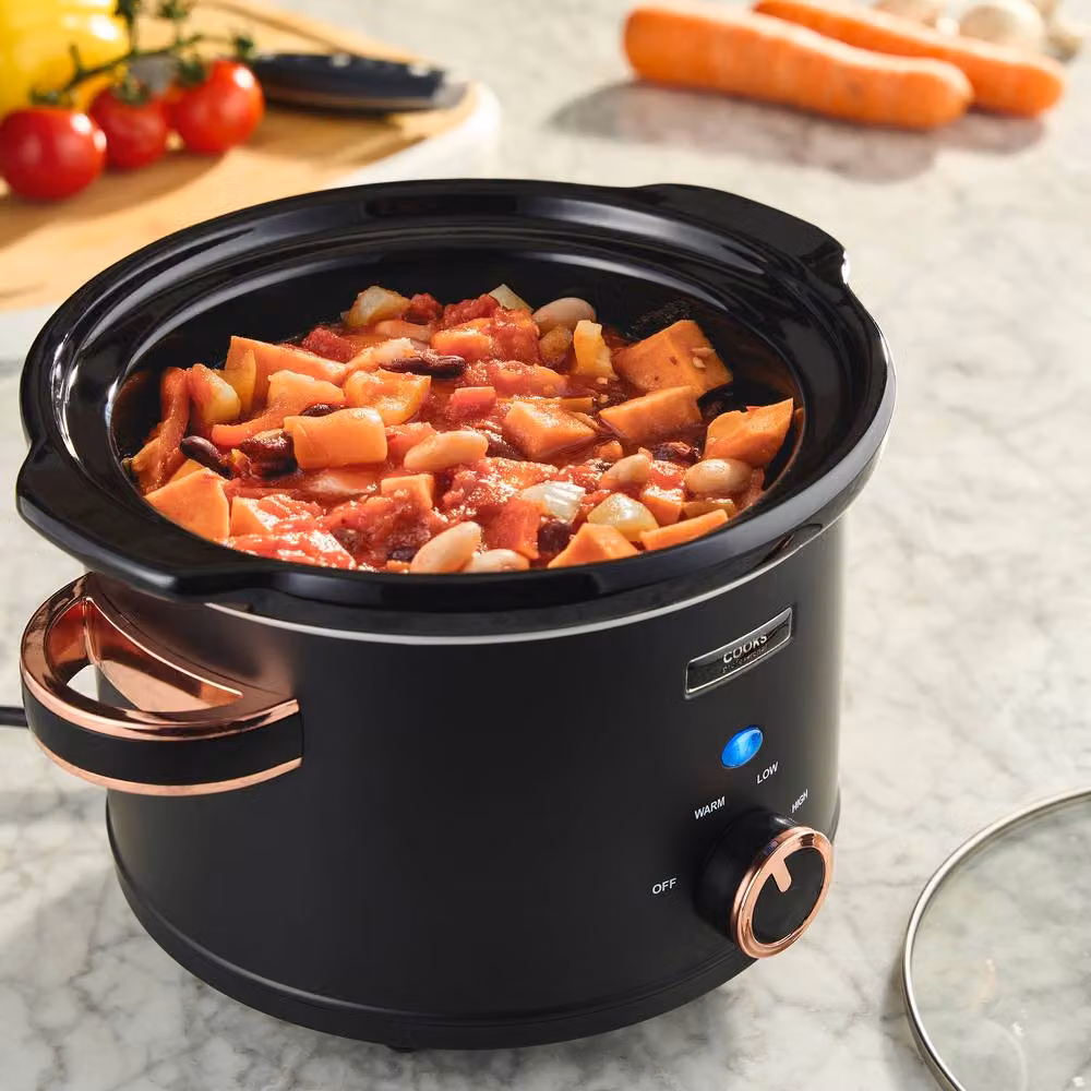 Cooks Professional 2.5L Slow Cooker with Glass Lid and Removable Dishwasher Safe Bowl in Black and Rose Gold – 2
