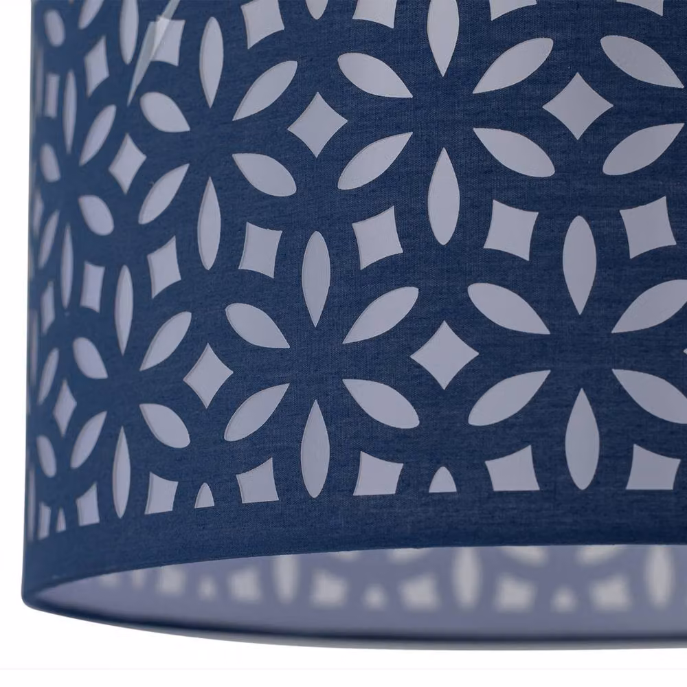 First Choice Lighting Navy Blue Laser Cut Fabric Cylinder Pendant Light Shade, Diameter: 30 cm – 4