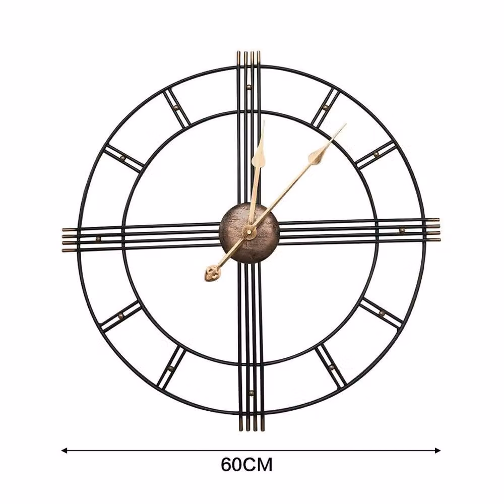 EONLION Black Round Metal Skeleton Wall Clock with Numerals, Diameter: 100 cm – 2