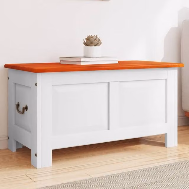 Berkfield Home Acacia Wood Storage Chest with Soft-Close Lid in Brown and White