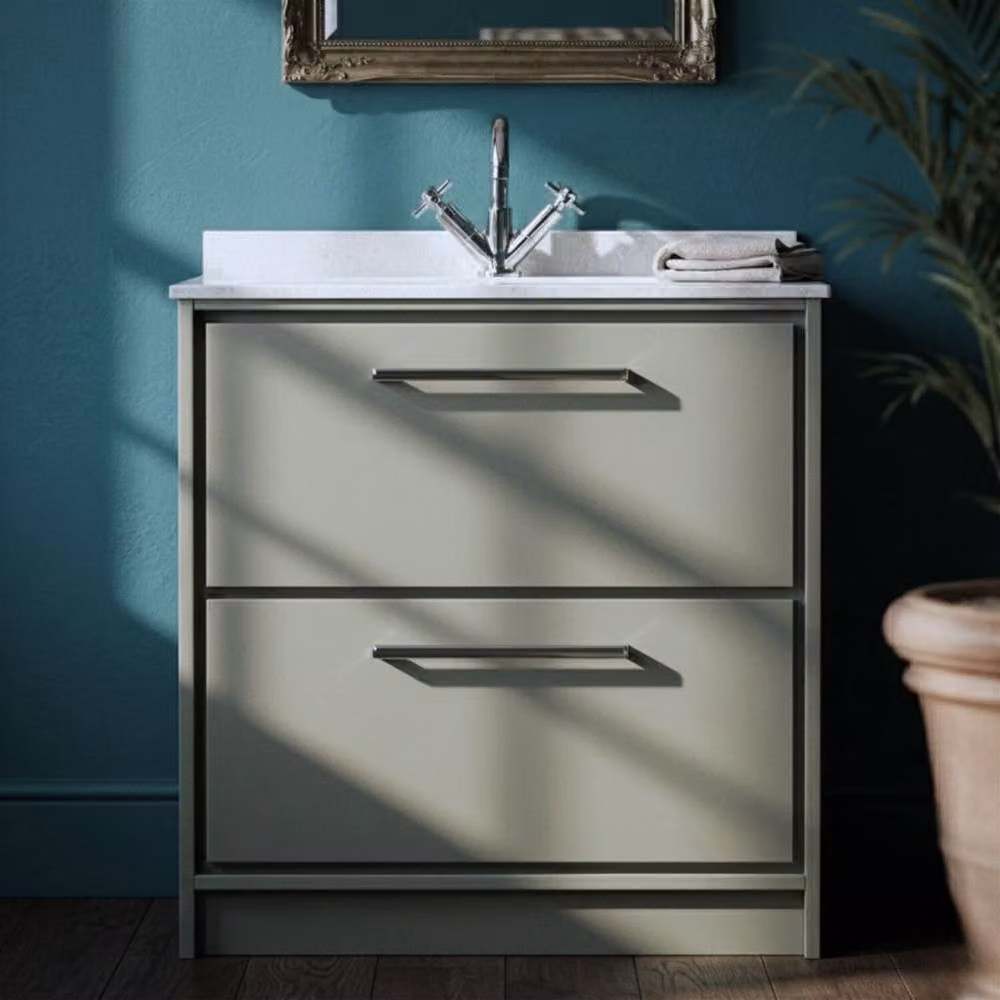 Balterley 800mm Floor Standing 2 Drawer Basin with Marble Worktop, Fern Green – 3