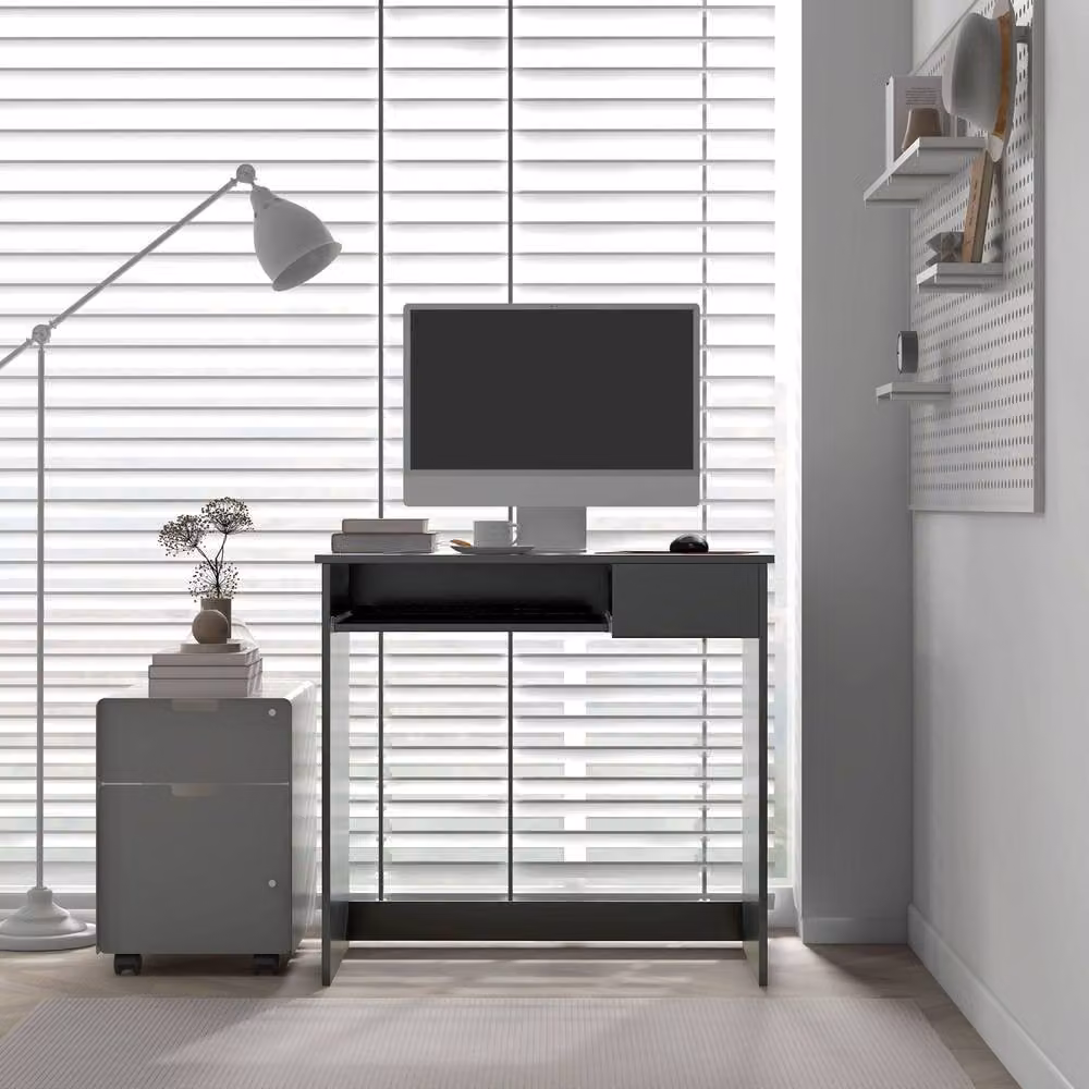 Wyld Haus Rami Grey Compact Computer Desk with Keyboard Tray and Drawer Storage, W: 80 cm, H: 75 cm, D: 52 cm – 7