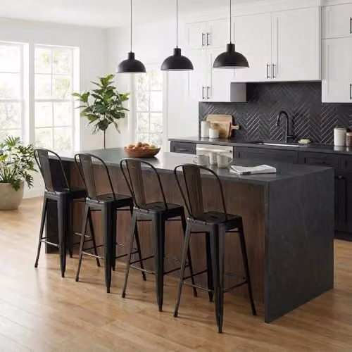 FWStyle Bistro Black Bar Chairs Set of 4, Galvanised Steel, H 117 x W 48 x D 44 cm – 4