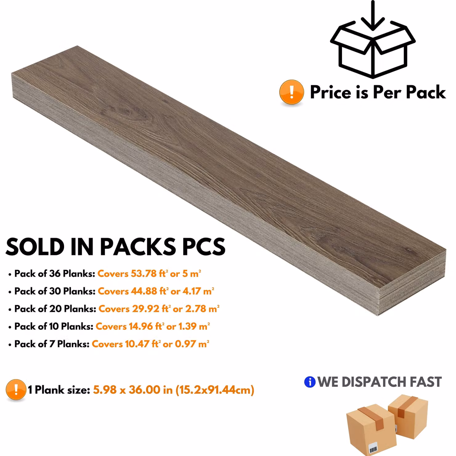 Novecrafto Self Adhesive Wood Look Vinyl Floor Planks, 7 Pack, Brown, W: 91.4 cm, D: 15.2 cm – 4