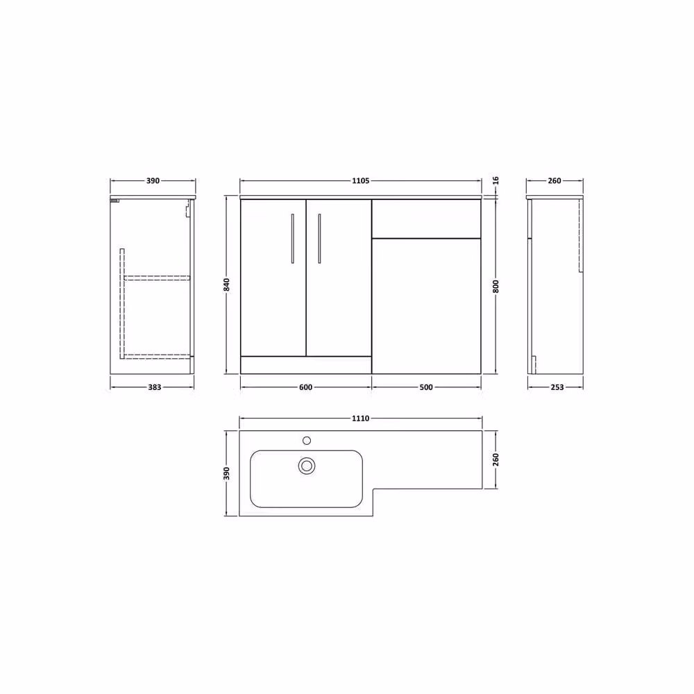 Balterley Bramshall 2 Door Right-Hand Combination Bathroom Unit in Stone and Brown