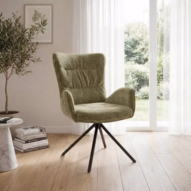 SONARA Green Chenille 360 Degree Swivel Accent Chair with Armrests and Mid-Century Tub Design – 1