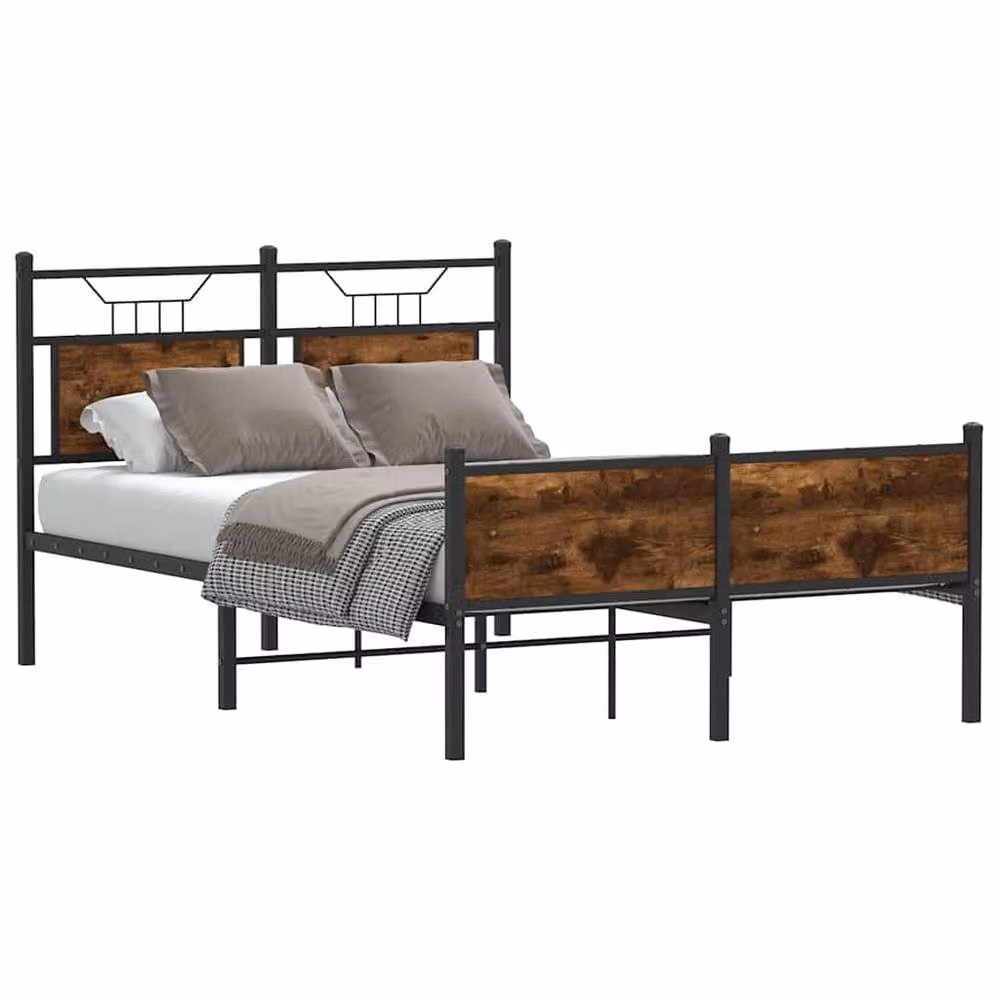 Berkfield Home Engineer Industrial Bed Frame in Smoked Oak and Brown, W/D/H: 120 x 200 x 91.5 cm – 2