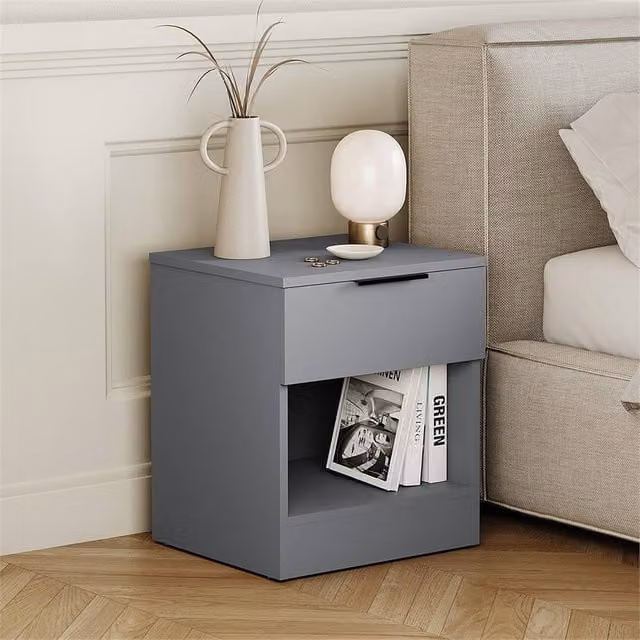 FORGEVIO Grey 1 Drawer Wood Storage Unit
