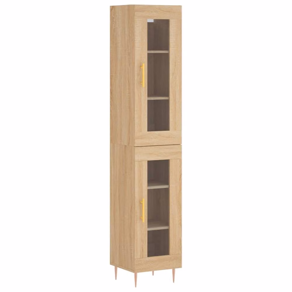 Berkfield Home Sonoma Oak Highboard with Glass Doors in Beige and Brown, W/D/H: 34.5 x 34 x 180 cm – 3