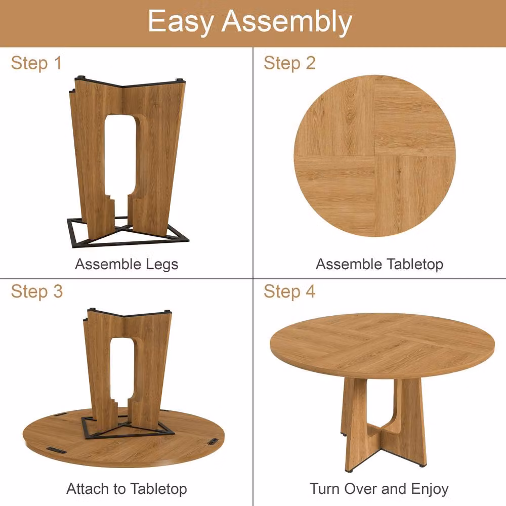 Direct Wicker Round Farmhouse Dining Table in Light Oak, MDF Construction, Diameter: 120 cm – 5