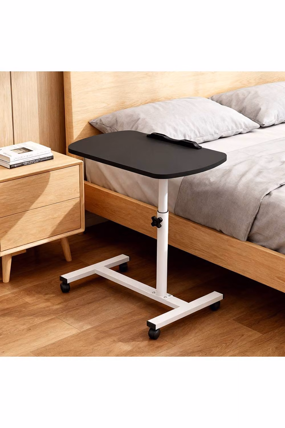 KDMD Adjustable Overbed Table with Tilting Top and Castors in Black – 2