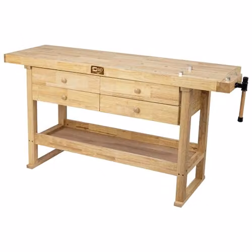SIP Professional Hardwood Workbench in Brown with 4 Drawers and Vice, 100kg Capacity