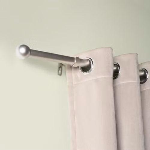 OHS Extendable Silver Metal Curtain Pole with Ball Finials and Brackets, 28mm Diameter, Adjustable from 120 to 220cm