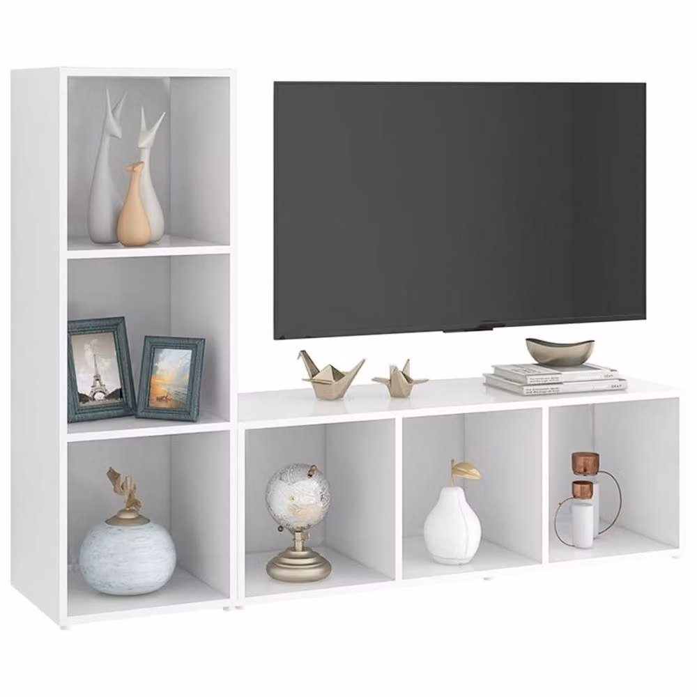 Berkfield Home Set of 2 White TV Cabinets in Engineered Wood, W/D/H: 107 x 35 x 37 cm – 3