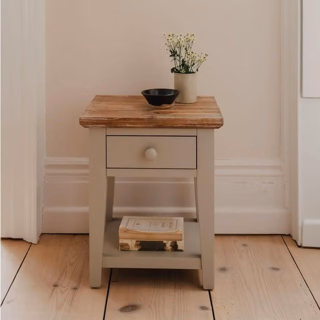 Florence Side Table with Drawer in Brown Acacia Wood