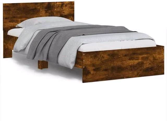 Berkfield Home Bed Frame with Headboard in Smoked Oak Brown, W/D/H: 100 x 200 cm