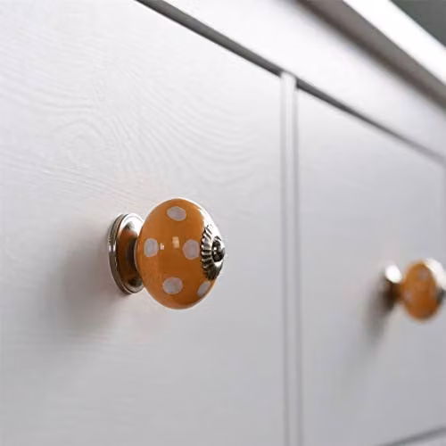 Nicola Spring Polished Ceramic Cupboard Drawer Knobs with Polka Dot Design in Orange and White, Pack of 12 – 2