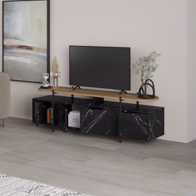 Decortie Modern Black Multimedia Centre TV Unit with Metal Details