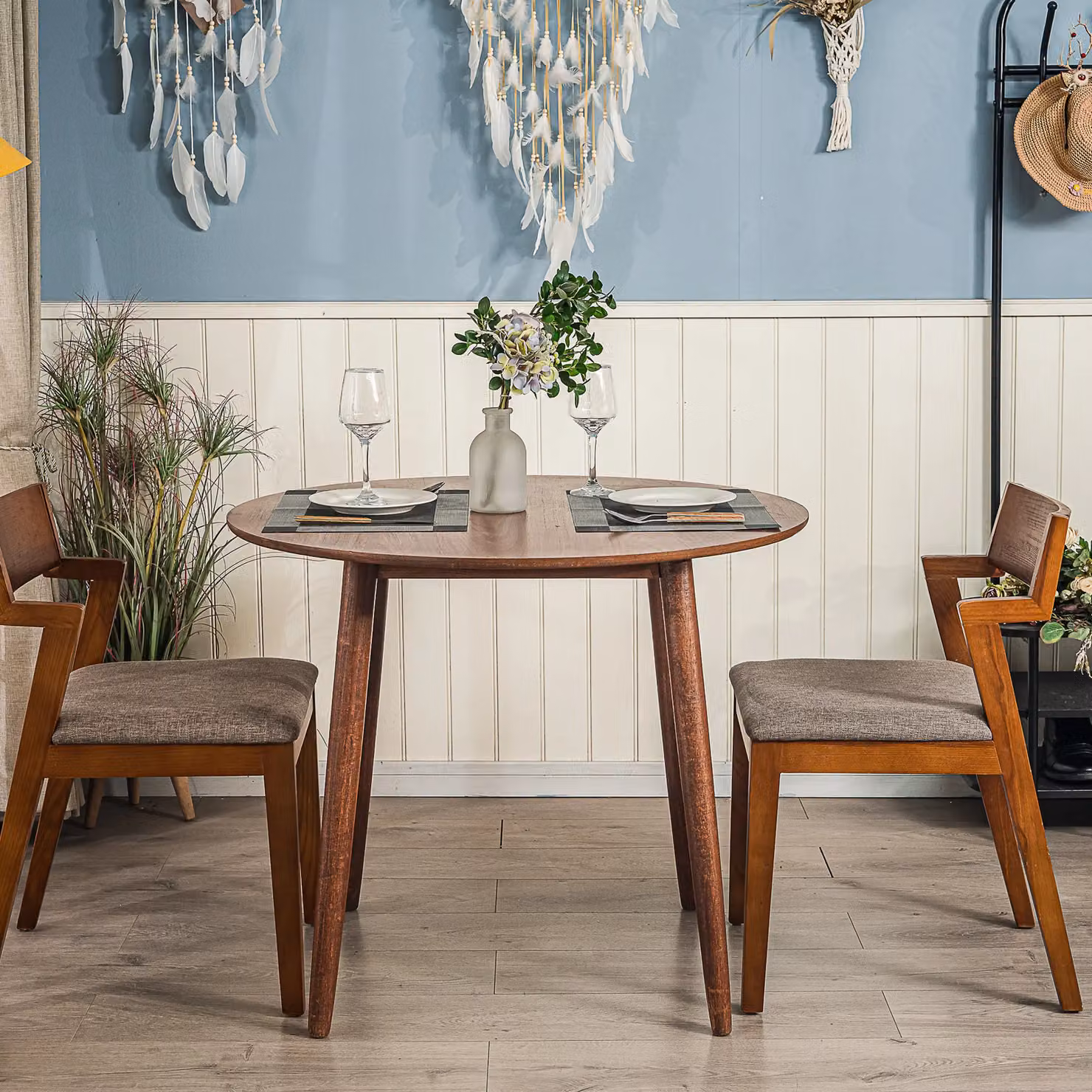 Nordlys Round Scandinavian Design Wood Dining Table in Walnut Brown – 4