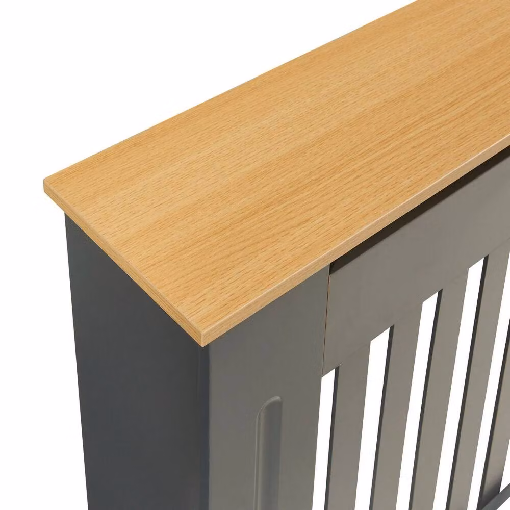 SPETLEK Modern Radiator Cover Wall Cabinet with MDF Slats, Grey and Wood Top – 3