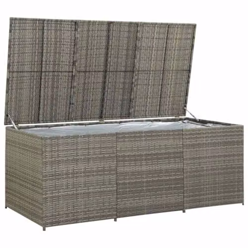 vidaXL Grey Poly Rattan Garden Storage Box with Gas Lift Mechanism, W/D/H: 180 x 70 x 70 cm – 4