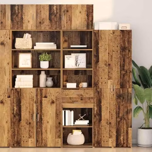 vidaXL Modern Highboard in Old Wood Brown with Internal Drawers and Shelves, W/D/H: 50 x 42.5 x 185 cm – 1