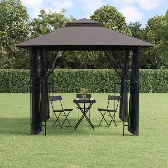 Berkfield Home Anthracite Gazebo with Sidewalls and Black Steel Frame, W/D/H: 300 x 300 x 270 cm