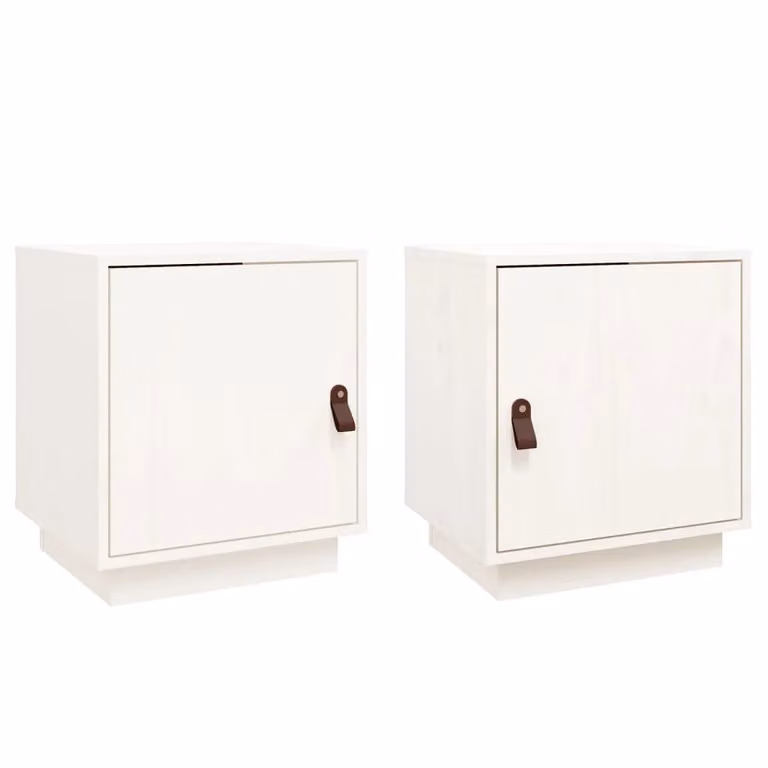 Berkfield Home Set of 2 White Solid Wood Pine Bedside Cabinets, W/D/H: 40 x 34 x 45 cm