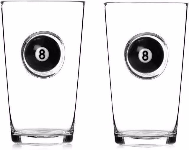 Bar Bespoke Set of 2 Sports Fan Pool Ball Pint Glasses, 400ml, Clear