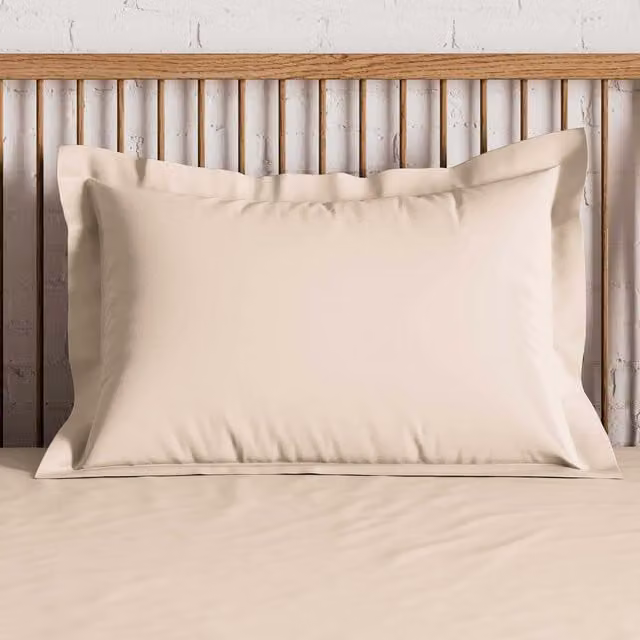 Bedeck Pair of Plain Dye 500 Thread Count Oxford Pillowcases in Beige Cotton and Linen
